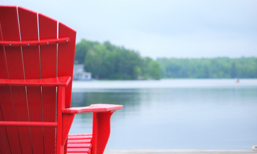 Adirondack chair outlooking a lake